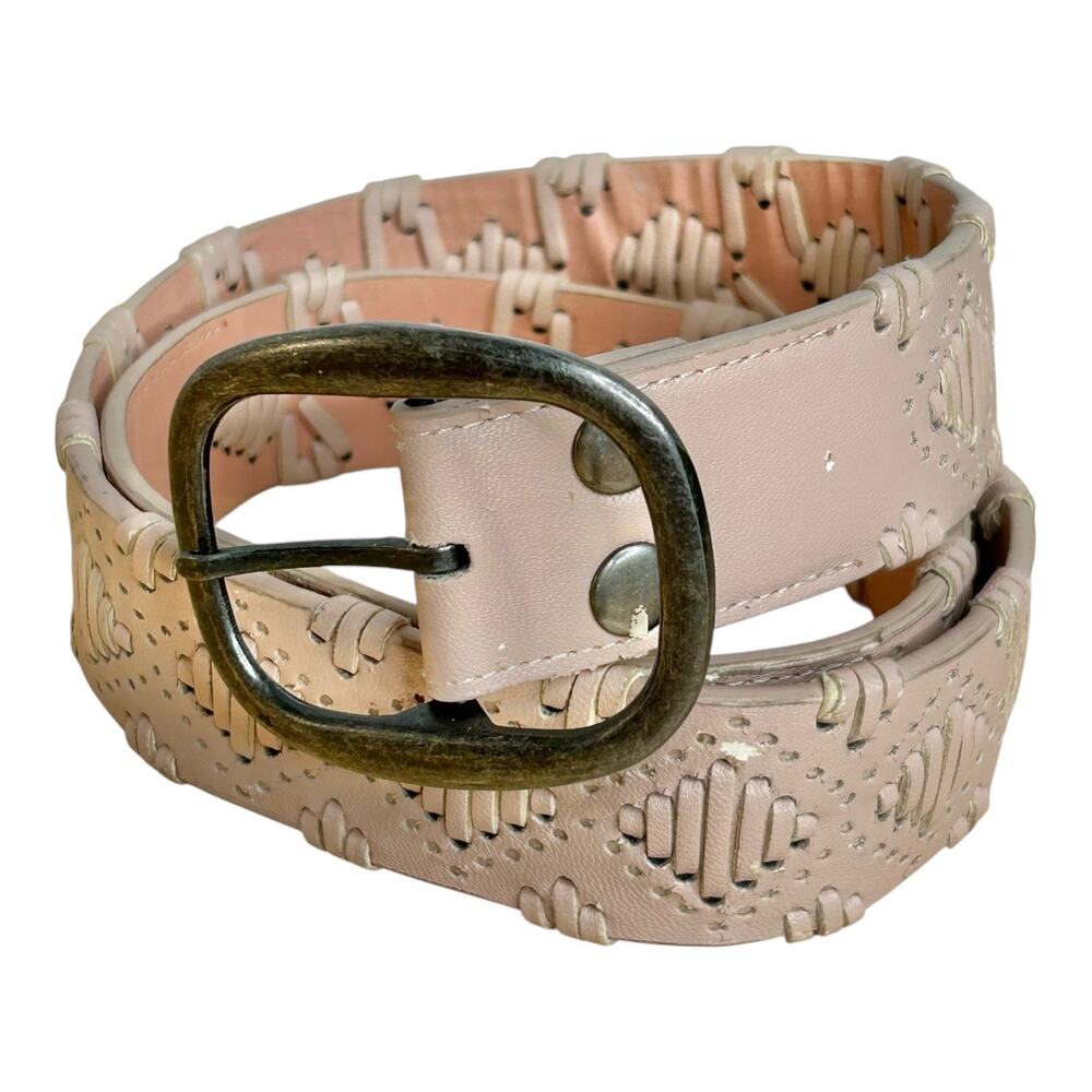 Pale Pink Woven Pattern Accents Belt Women Size S/M